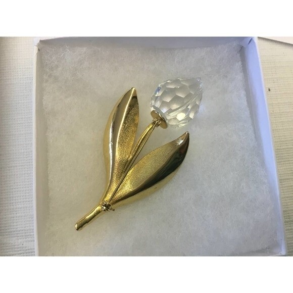 Gold and Crystal Tulip Brooch - Picture 2 of 5
